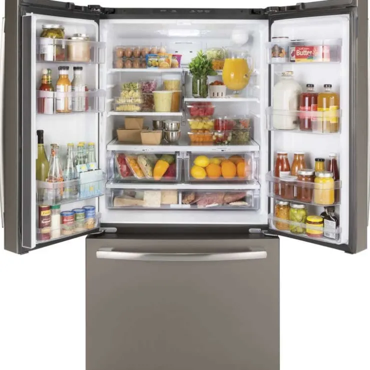 GE Appliances GE 27 Cu Ft 36 In Refrigerator Bottom Freezer, French door - GNE27JMMES Slate Clearance