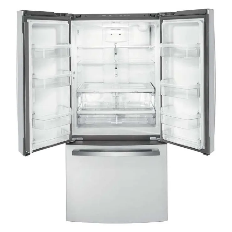 GE Appliances GE 18.6 Cu Ft 33 In Refrigerator Bottom Freezer, French door - GWE19JYLFS Stainless Steel Hot