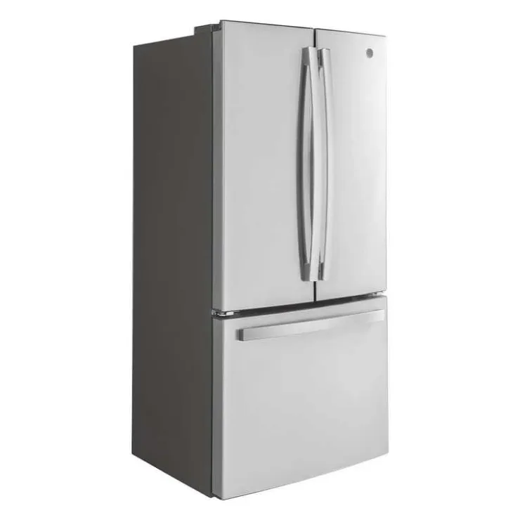 GE Appliances GE 18.6 Cu Ft 33 In Refrigerator Bottom Freezer, French door - GWE19JYLFS Stainless Steel Hot