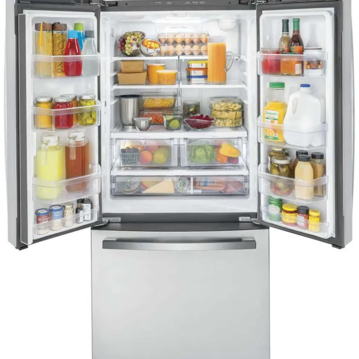 GE Appliances GE 18.6 Cu Ft 33 In Refrigerator Bottom Freezer, French door - GWE19JYLFS Stainless Steel Hot