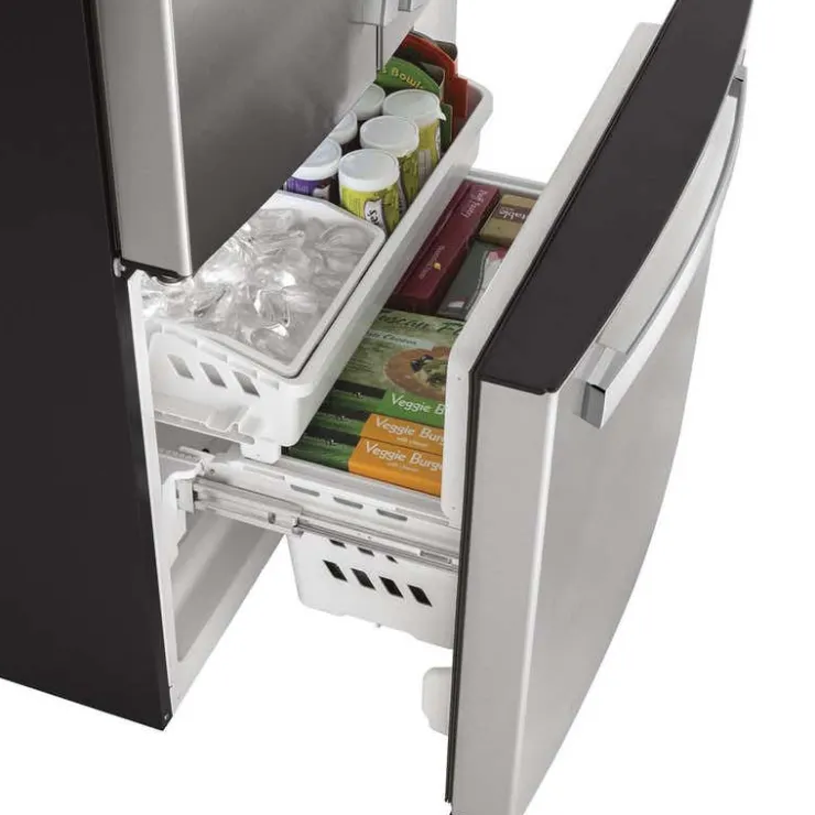 GE Appliances GE 18.6 Cu Ft 33 In Refrigerator Bottom Freezer, French door - GWE19JYLFS Stainless Steel Hot