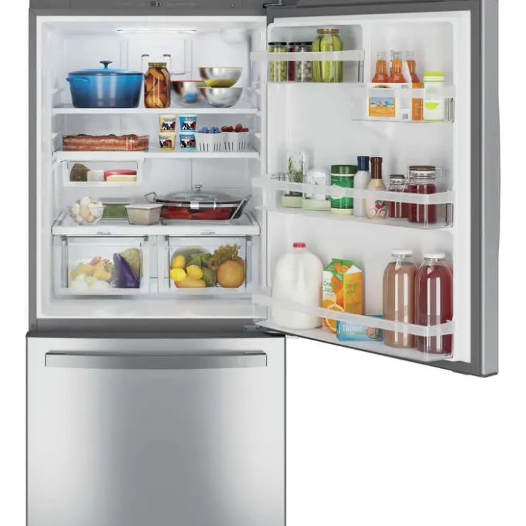 GE Appliances GE 24.8 Cu Ft 33 In Refrigerator Bottom Freezer - GDE25EYKFS Stainless Steel Clearance
