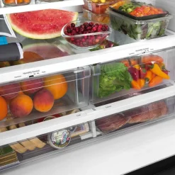 GE Appliances GE 27 Cu Ft 36 In Réfrigerator Bottom Freezer, French door - GNE27JYMFS Stainless Steel New