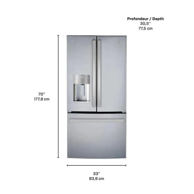 GE Profile 17,5 Cu Ft 33 In Refrigerator Bottom Freezer, French door - PYE18HYRCFS Stainless Steel Hot