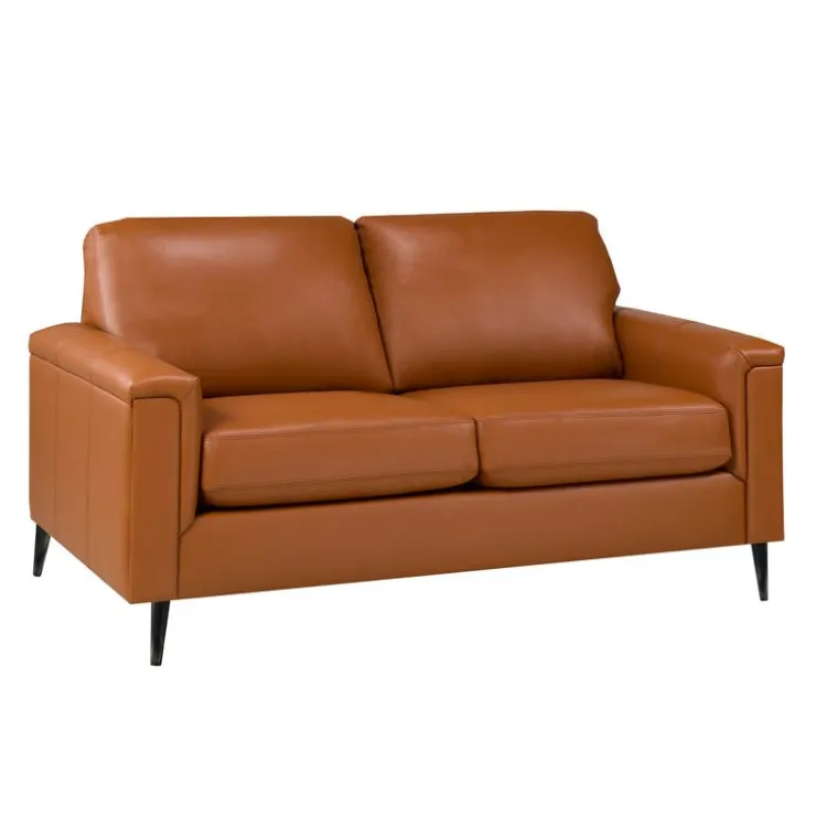 Sofa By Fancy Genuine Leather Loveseat - Cognac TAN Discount