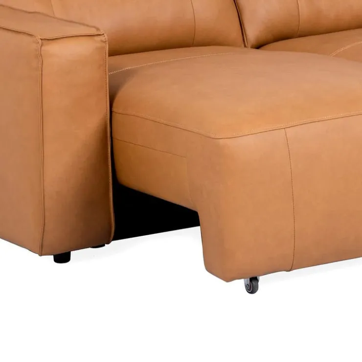 Genuine Leather Modular Loveseat with Power Sliding Seats - 2 pcs Tan