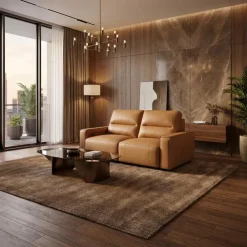 Genuine Leather Modular Loveseat with Power Sliding Seats - 2 pcs Tan