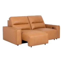 Genuine Leather Modular Loveseat with Power Sliding Seats - 2 pcs Tan