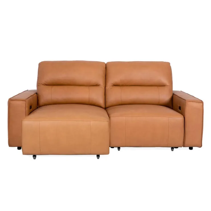 Genuine Leather Modular Loveseat with Power Sliding Seats - 2 pcs Tan