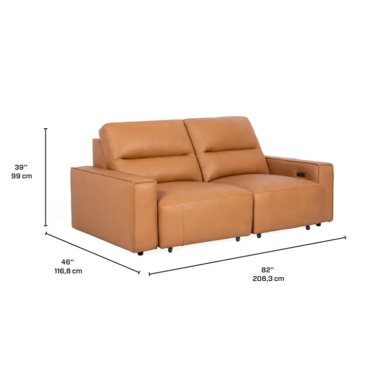 Genuine Leather Modular Loveseat with Power Sliding Seats - 2 pcs Tan