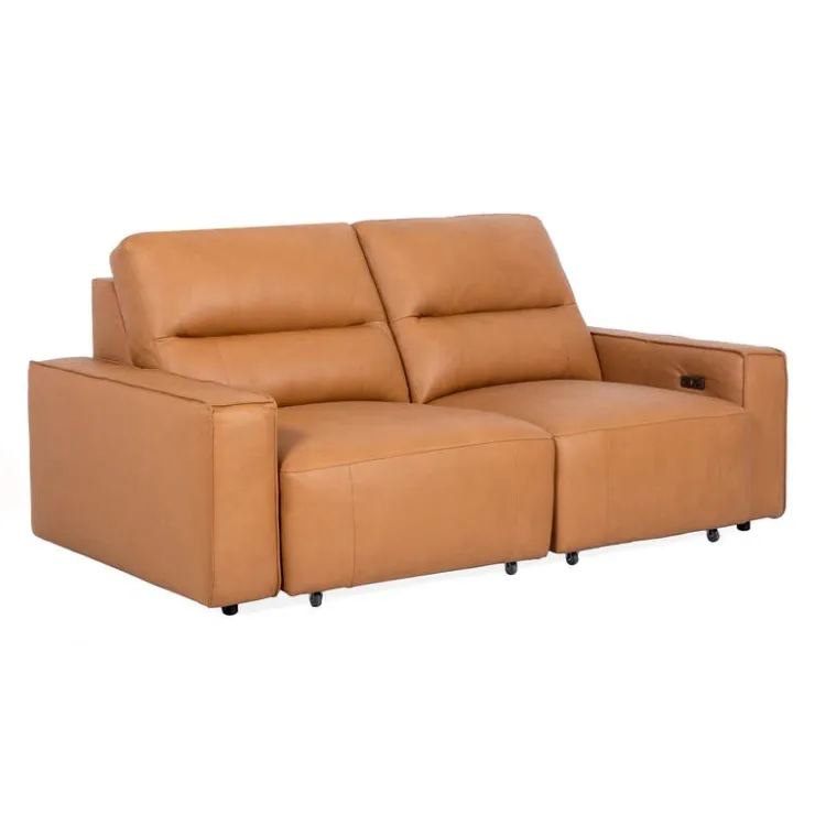 Genuine Leather Modular Loveseat with Power Sliding Seats - 2 pcs Tan