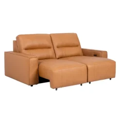 Genuine Leather Modular Loveseat with Power Sliding Seats - 2 pcs Tan