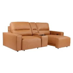 Genuine Leather Modular Loveseat with Power Sliding Seats and Media Console - 3 pcs Antelope Best