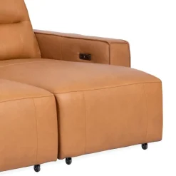 Genuine Leather Modular Sofa with Power Sliding Seats and Media Console - 4 pcs Tan Outlet