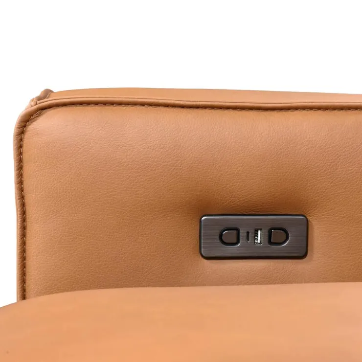 Genuine Leather Modular Sofa with Power Sliding Seats and Media Console - 4 pcs Tan Outlet