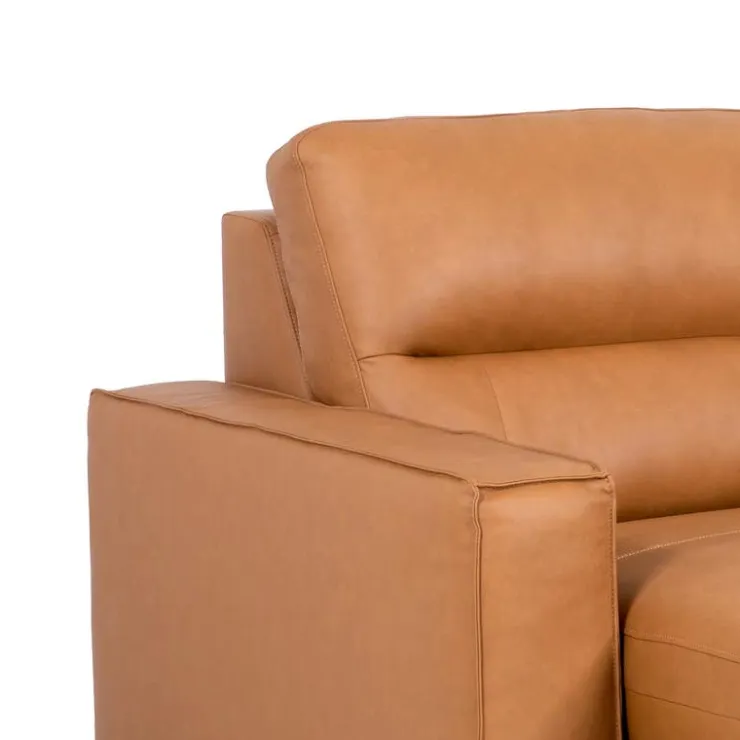 Genuine Leather Modular Sofa with Power Sliding Seats and Media Console - 4 pcs Tan Outlet