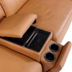 Genuine Leather Modular Sectional with Power Sliding Seats and Media Console - 6 pcs Antelope Best