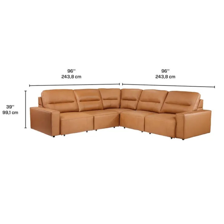 Genuine Leather Modular Sectional with Power Sliding Seats - 5 pcs Antelope Clearance