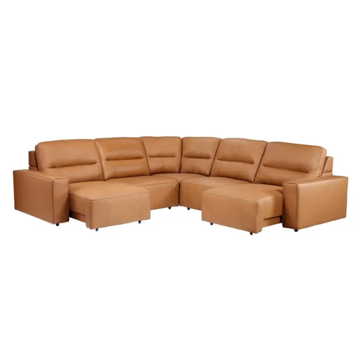 Genuine Leather Modular Sectional with Power Sliding Seats - 5 pcs Antelope Clearance