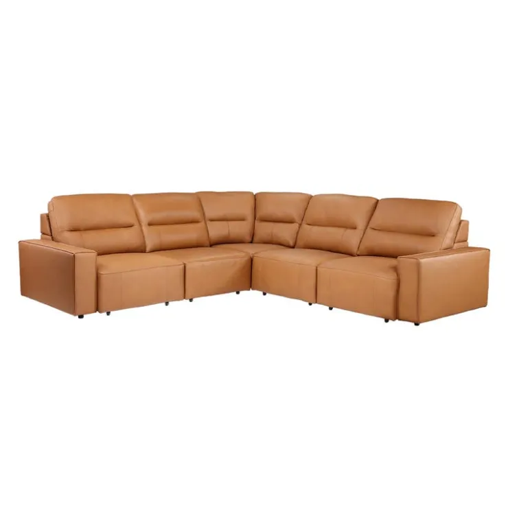 Genuine Leather Modular Sectional with Power Sliding Seats - 5 pcs Antelope Clearance