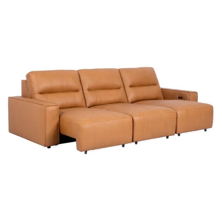 Genuine Leather Modular Sofa with Power Sliding Seats - 3 pcs Tan Discount