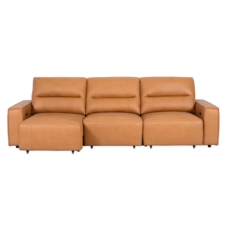 Genuine Leather Modular Sofa with Power Sliding Seats - 3 pcs Tan Discount