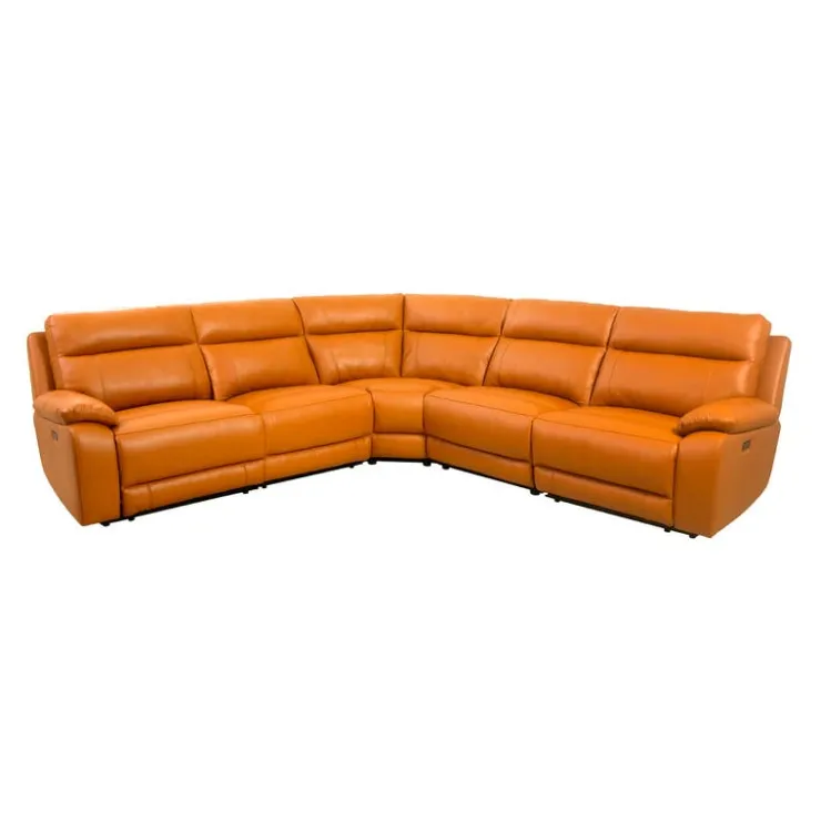 Genuine Leather Power Modular Reclining Sectional - 5 pcs Tan / Cognac Outlet