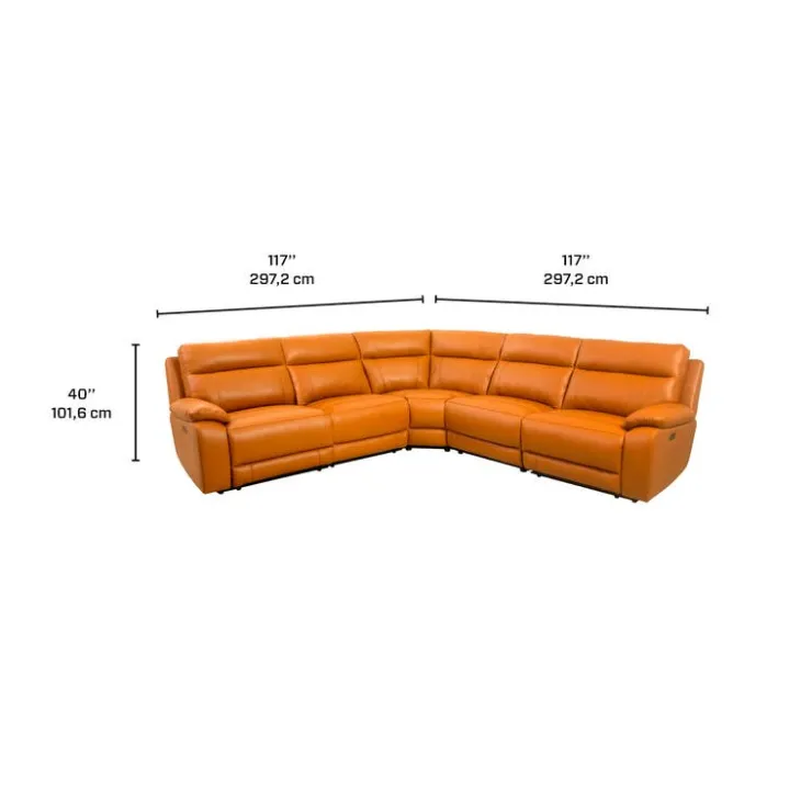 Genuine Leather Power Modular Reclining Sectional - 5 pcs Tan / Cognac Outlet