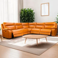 Genuine Leather Power Modular Reclining Sectional - 5 pcs Tan / Cognac Outlet