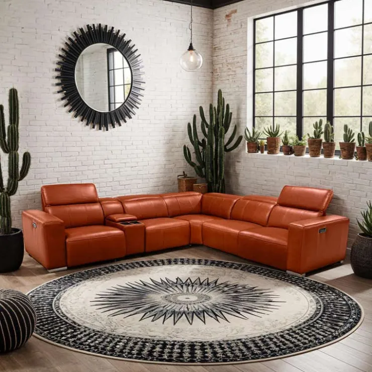HTL Genuine Leather Power Modular Reclining Sectional with Adjustable Headrests – 6 pcs Brown Online