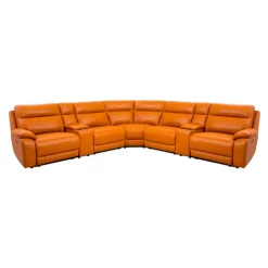 Genuine Leather Power Modular Reclining Sectional with 2 Consoles - 7 pcs Tan/Cognac Best