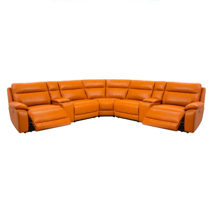 Genuine Leather Power Modular Reclining Sectional with 2 Consoles - 7 pcs Tan/Cognac Best