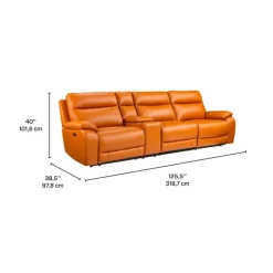 Genuine Leather Power Modular Reclining Sofa with Console - 4 pcs Tan / Cognac New