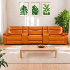Genuine Leather Power Modular Reclining Sofa with 2 Consoles - 5 pcs Tan/Cognac Discount