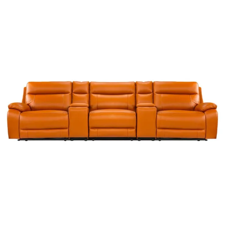 Genuine Leather Power Modular Reclining Sofa with 2 Consoles - 5 pcs Tan/Cognac Discount