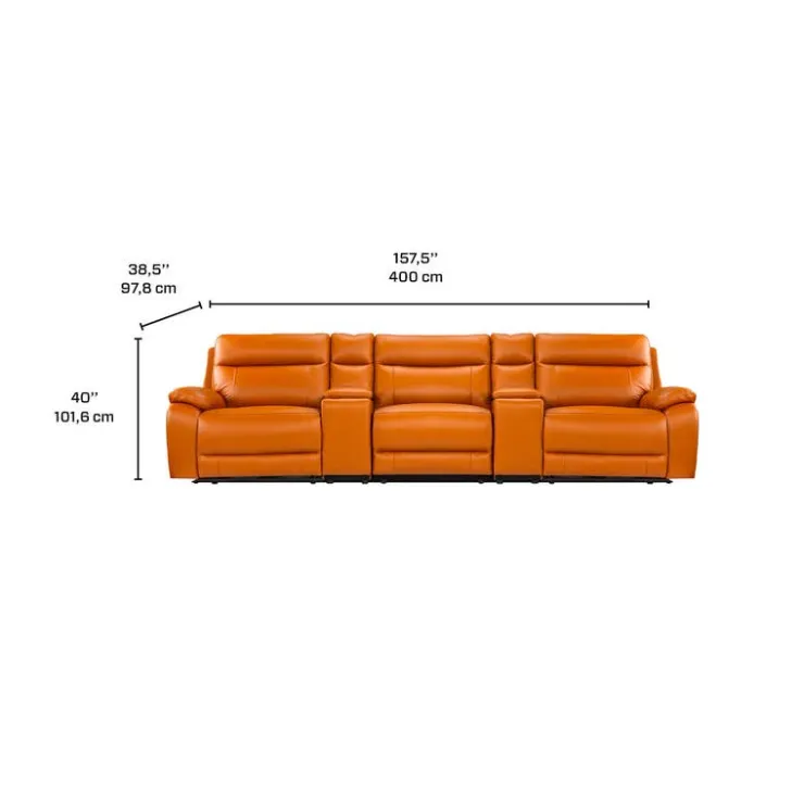 Genuine Leather Power Modular Reclining Sofa with 2 Consoles - 5 pcs Tan/Cognac Discount
