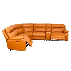 Genuine Leather Power Modular Reclining Sectional with Console - 6 pcs Tan / Cognac Online