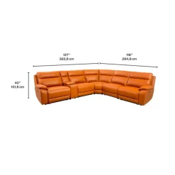 Genuine Leather Power Modular Reclining Sectional with Console - 6 pcs Tan / Cognac New