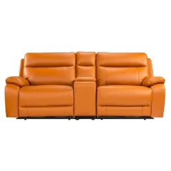 Genuine Leather Power Modular Reclining Loveseat with Console - 3 pcs Tan / Cognac Sale