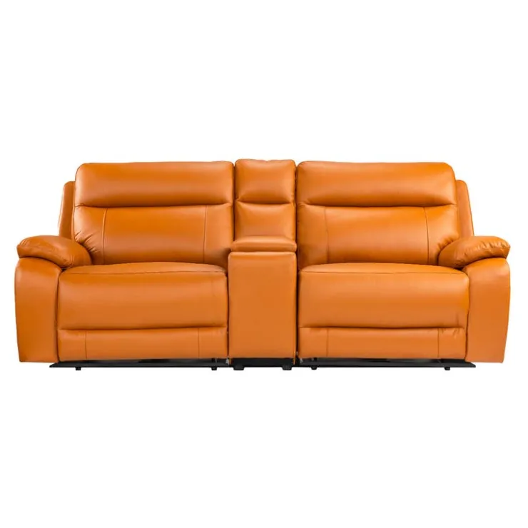 Genuine Leather Power Modular Reclining Loveseat with Console - 3 pcs Tan / Cognac Sale