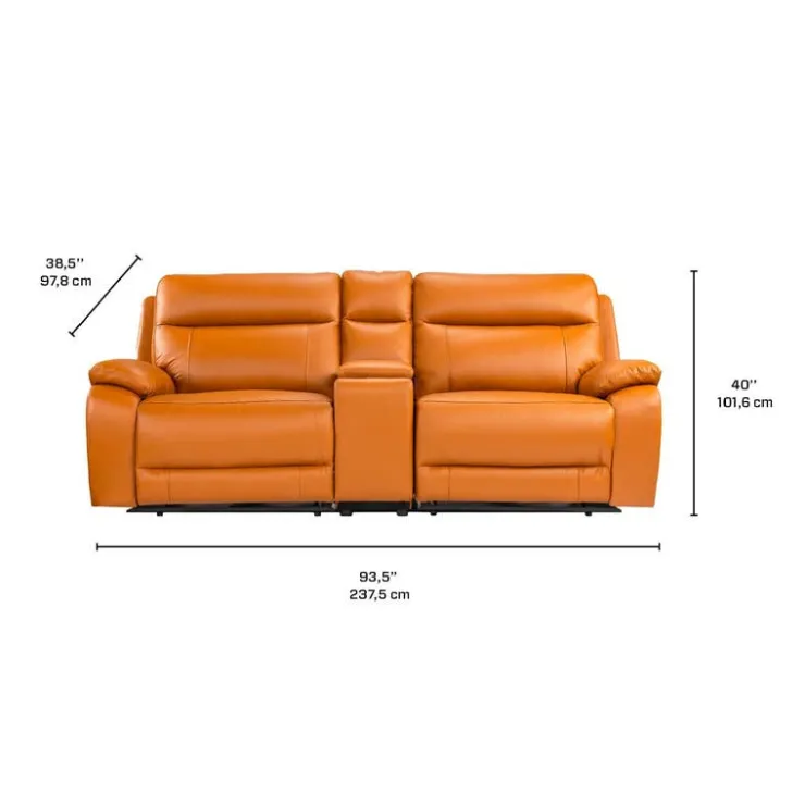 Genuine Leather Power Modular Reclining Loveseat with Console - 3 pcs Tan / Cognac Sale