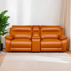 Genuine Leather Power Modular Reclining Loveseat with Console - 3 pcs Tan / Cognac Sale