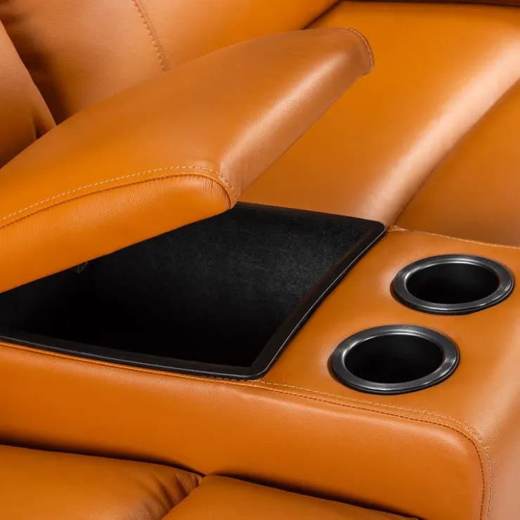 Genuine Leather Power Modular Reclining Loveseat with Console - 3 pcs Tan / Cognac Sale