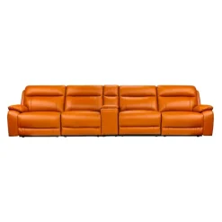 Genuine Leather Power Modular Reclining Sofa with Console - 5 pcs Tan/Cognac New