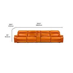 Genuine Leather Power Modular Reclining Sofa with Console - 5 pcs Tan/Cognac New