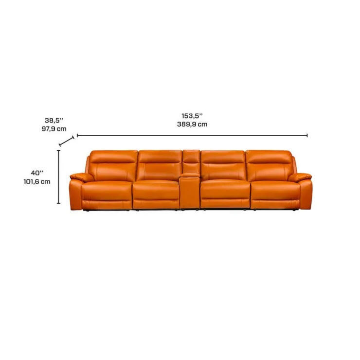 Genuine Leather Power Modular Reclining Sofa with Console - 5 pcs Tan/Cognac New