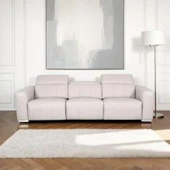 HTL Genuine Leather Power Modular Reclining Sofa with Adjustable Headrests – 3 pcs Beige New