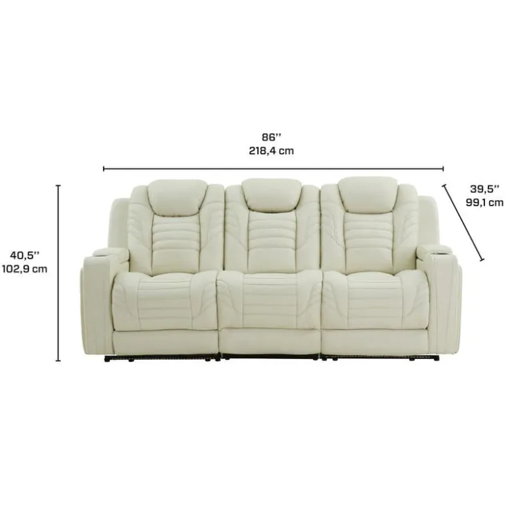 Genuine Leather Power Modular Reclining Sofa with Power Headrests, Drop-Down Backrest, and LED Lighting – 3 pcs Beige Online