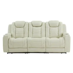Genuine Leather Power Modular Reclining Sofa with Power Headrests, Drop-Down Backrest, and LED Lighting – 3 pcs Beige Online