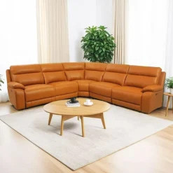 Genuine Leather Power Modular Reclining Sectional - 5 pcs Tan / Cognac Outlet